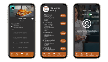 App Restaurant Menu, Search and Waiter Alert Screens