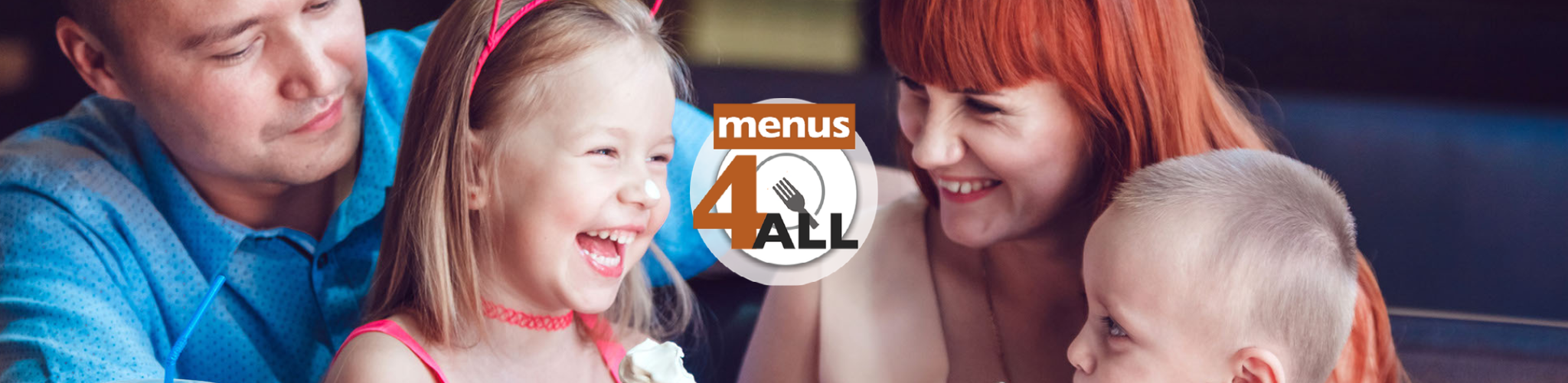Family of 4 eating ice cream out. Menus 4 ALL logo