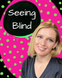 Cindy with her Seeing Blind Logo