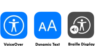 Apple icons for VoiceOver, Dynamic Text and Braille Display support